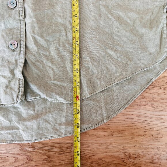 Free People Linen Blend Utility Button Down Blouse with Ties on Puff Sleeve Sz L - Picture 8 of 11